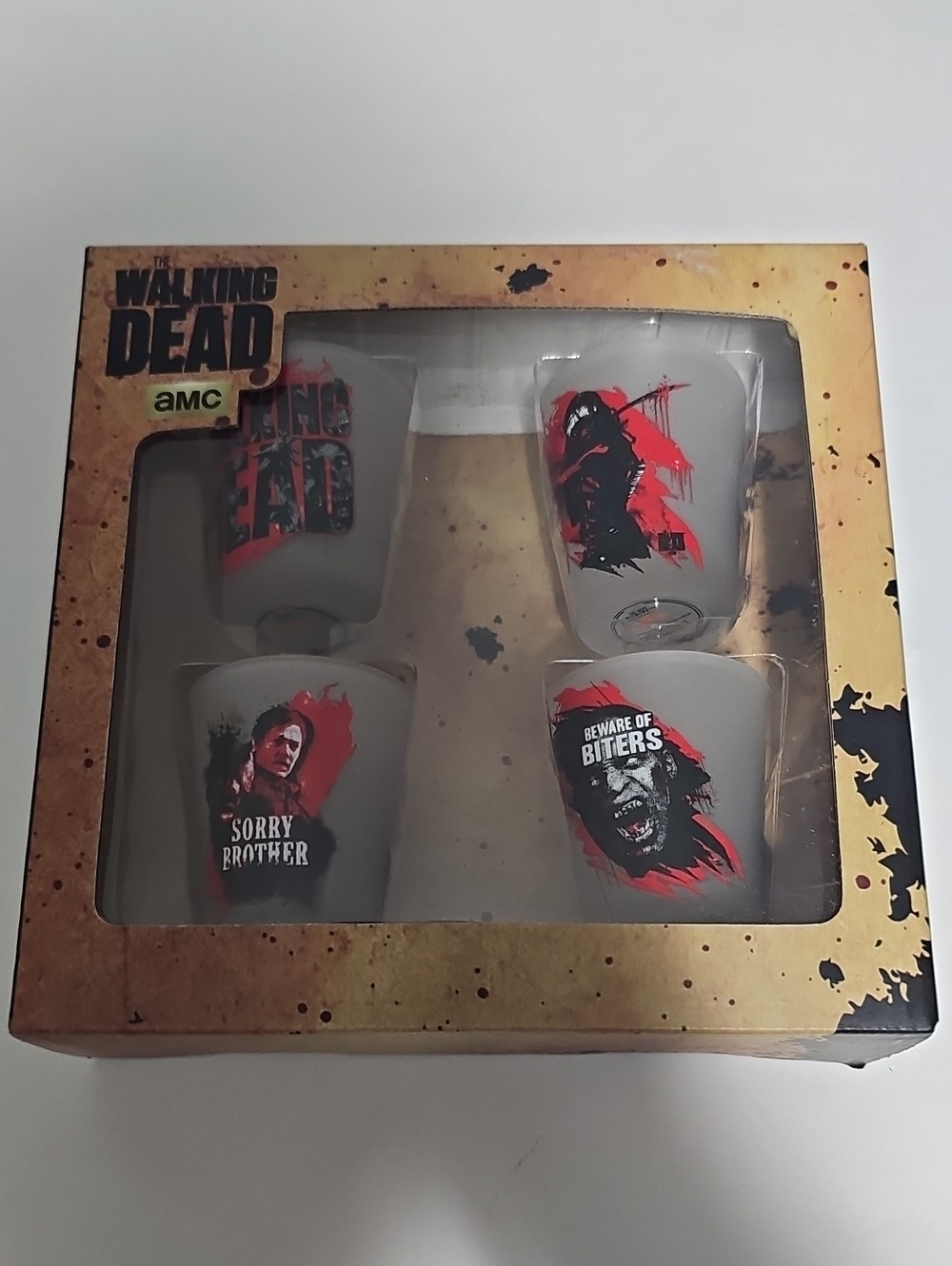 The Walking Dead AMC 4 Shot Glass Set NIB Just Funky 2014 Daryl Rick Walker